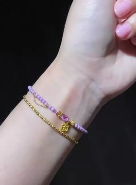 吊坠紫云母手串莫兰迪卡色温柔紫色古法金色手链首饰节日礼物