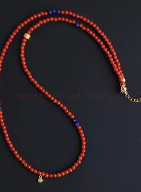 南红手串三圈叠戴小米珠手链红色本命年项链招财转运青金石平安女