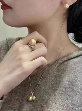 珍珠正圆无暇浓金色吊坠新中式葫芦项链福禄好运财气男女