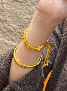 新款古法金色卷卷蛇五帝钱币半镯女五路财神手链本命年新年礼物