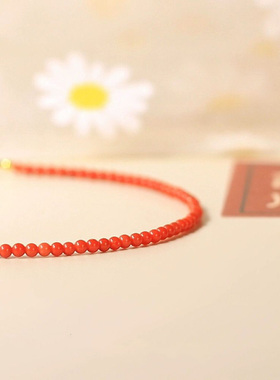 2mm极细南红色手串女保山柿子红佛珠单圈手链春本命年