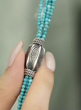 银色锦鲤路路通绿色松石多层手串手链女新中式设计感显气质高级感