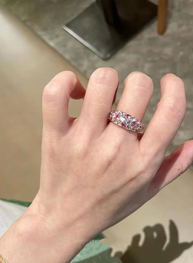 「春暖花开」瑞丽玫红色锆石满天星戒指手工微镶轻奢指环简约高级