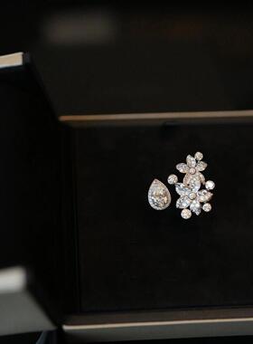 轻奢小众满钻水滴茉莉花戒指奢华时尚气质开口戒精致高级感指环女