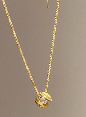 悬浮星球中古金色拉丝镶嵌皓石吊坠项链小众轻奢设计高级感锁骨链