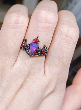 【暗棘紫冕】轻奢皇冠戒指女紫色水晶开口可调节精致欧美风指环女