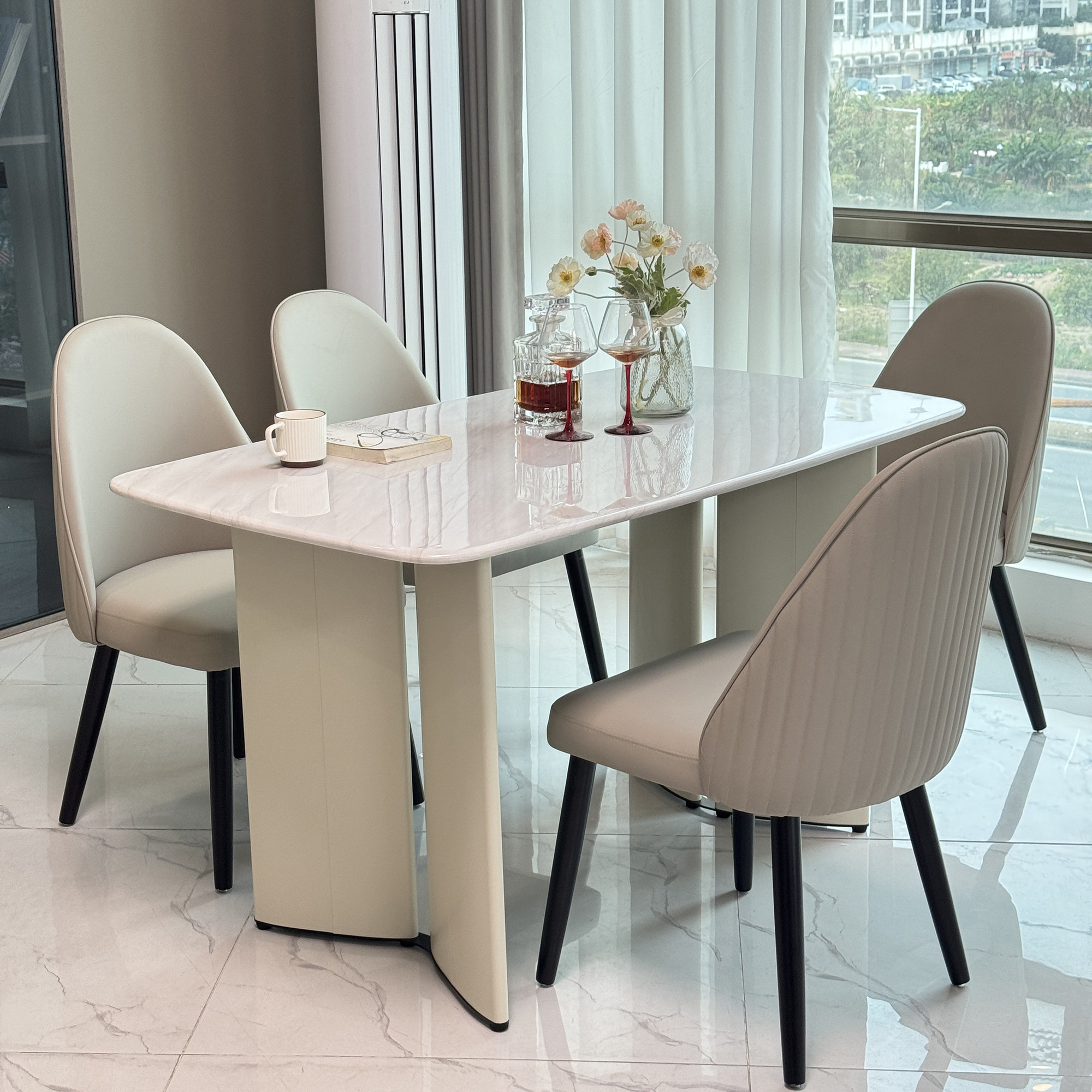 高级感奶油风现代简约轻奢大理石餐桌奢石纹理金刚大理石餐桌组合,淘宝优惠券,粉丝福利购,淘宝优惠卷