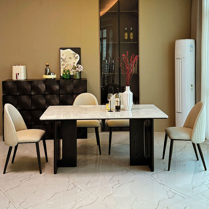 轻奢大理石餐桌长方形现代简约高级感天然微晶石奢石小户型饭桌,淘宝优惠券,粉丝福利购,淘宝优惠卷