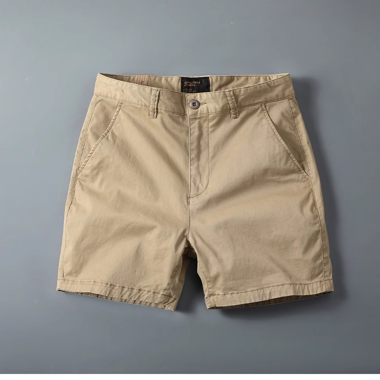 美式休闲纯棉弹力四分裤男夏季潮流修身直筒卡其色工装四分短裤子 - 图1