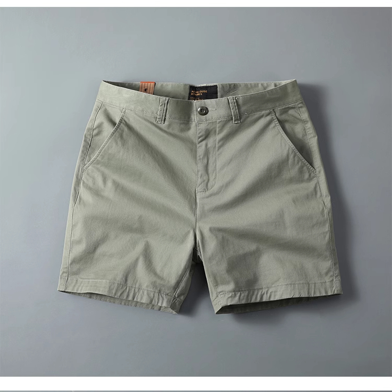 美式休闲纯棉弹力四分裤男夏季潮流修身直筒卡其色工装四分短裤子 - 图2
