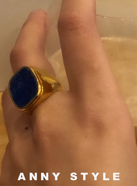 anna欧美个性天然蓝青石金色戒指
