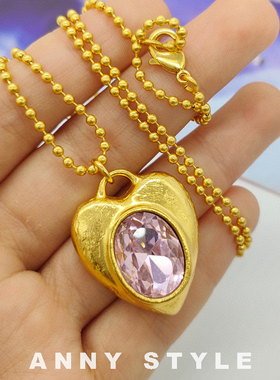anna18k心形紫色水晶爱心项链