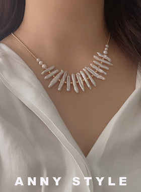 anna天然异形珍珠女琵琶项链