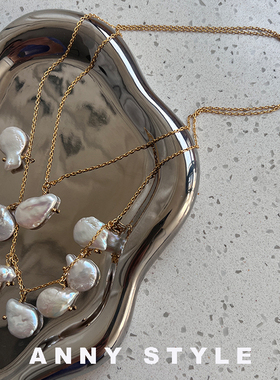 anna异形珍珠14k金项链双层花瓣