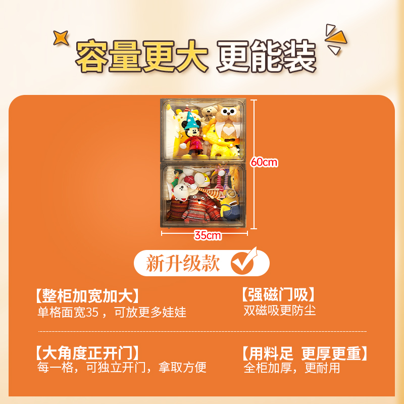 娃娃收纳筒毛绒玩具桶放毛公仔箱子装布玩偶架收纳神器透明展示柜 - 图0