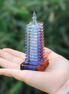 真琉璃【方形可插香装藏文昌塔】