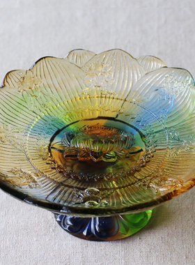 七彩古法琉璃佛前供盘居家摆件