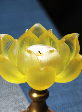 琉璃莲花烛台酥油灯座摆件