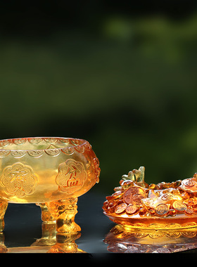 琉璃五路财神聚宝盆摆件