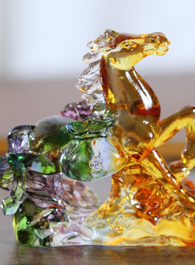 非遗琉璃马摆件彩色工艺品