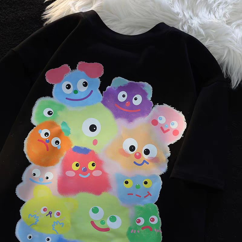 拍3件印花复古短袖T恤宽松大码夏季上衣