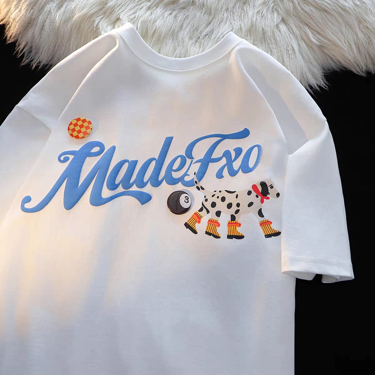 棉棉印象美式印花复古短袖t恤女宽松大码