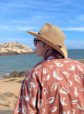 夏季出游西部牛仔帽男款爵士草帽度假海边遮阳巴拿马帽女旅游度假