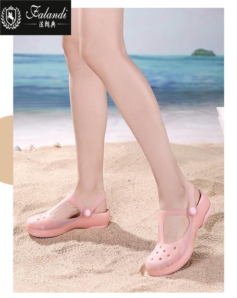 品牌拖鞋女夏季新款洞洞鞋包头软底海边沙滩鞋果冻防滑休闲0428y - 图0
