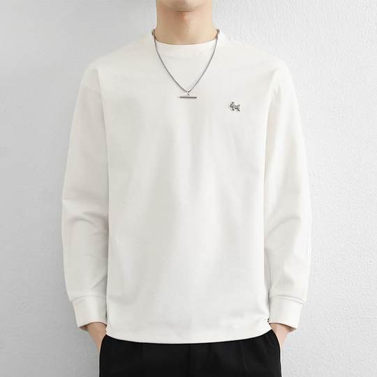 Autumn and winter men's German velvet bottoming shirt season double-sided brushed inner layer thickened warm long-sleeved top loose round 1216k