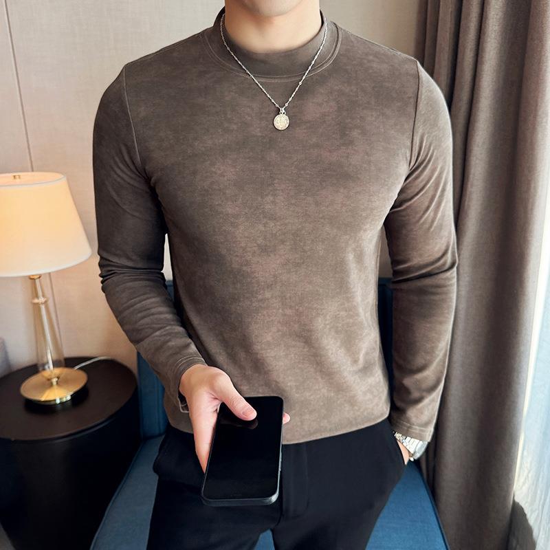 秋冬2025中领长袖T恤渐变扎染修身弹半高领打底衫1023z - 图2