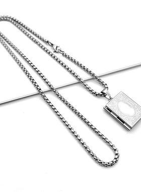 不锈钢方形相盒项链 手工简约可打开放照片雕花相盒 情侣闺蜜礼物