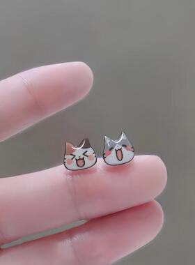 可爱猫咪纯银耳钉个性