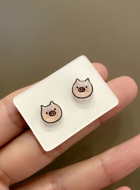s925银小猪耳钉女韩版2025年新款潮流猪头可爱小动物耳环耳夹耳饰