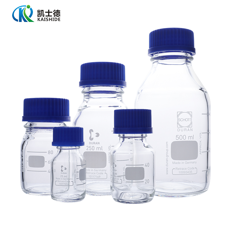 包邮德国schott进口Duran杜兰肖特瓶透明蓝盖瓶25 50 100 250 500 1000 2000ml实验室螺口丝口瓶蓝盖试剂瓶 - 图0