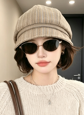 日系复古宽檐八角帽女显脸小