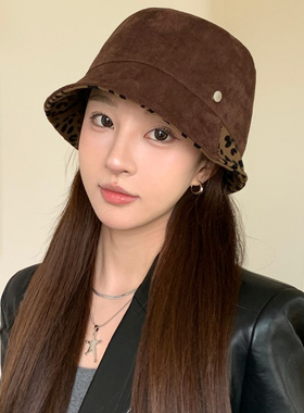 豹纹蝴蝶结渔夫帽女显脸小遮阳