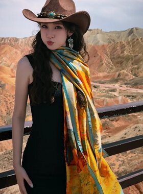 大西北七彩丹霞沙漠旅行拍照民族风丝巾沙滩多功能披肩防晒头巾