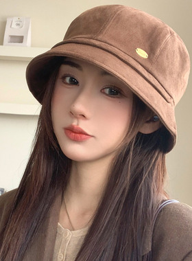 老钱风鹿皮绒渔夫帽显脸小秋季女