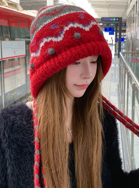 冬季保暖护耳针织帽显脸小女款