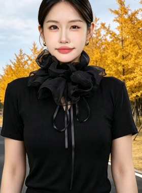 法式蕾丝蝴蝶结假领百搭丝巾