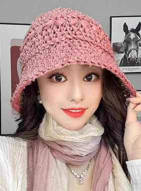 手工草编镂空透气防晒渔夫帽女