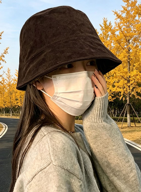 秋季女款麂皮绒宽檐显脸小渔夫帽