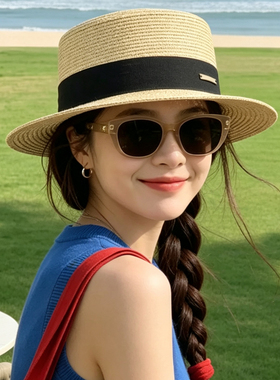 老钱风平顶草帽女夏防晒宽檐