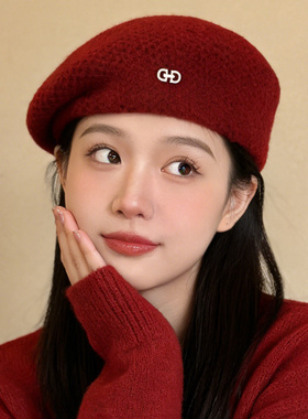 2026新年红显脸小定型贝雷帽女