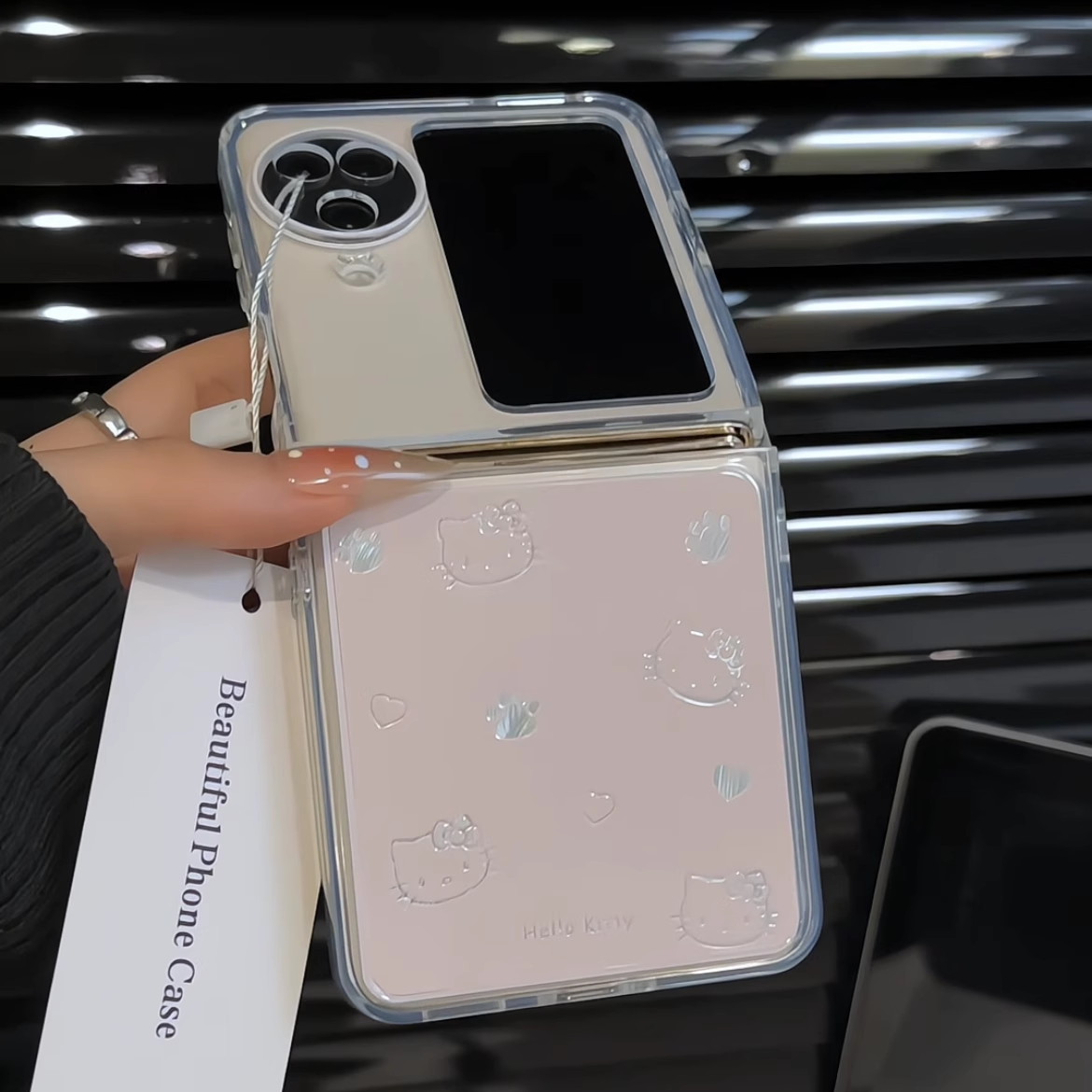 适用OPPOFINDN3FLIP折叠羽纱手机壳新款OPPO折叠屏保护套FINDN2/3FLIP超薄全包防摔爱心kt线条 - 图0