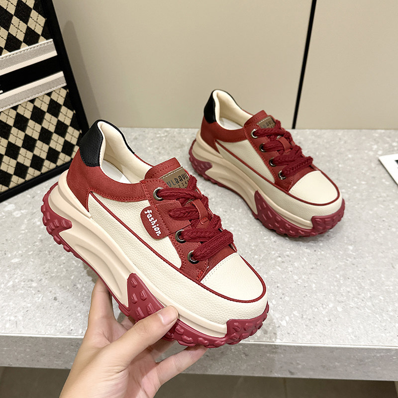 复古小码老爹鞋女鞋子超火2025春季新款真皮厚底内增高运动休闲鞋,淘宝优惠券,粉丝福利购,淘宝优惠卷