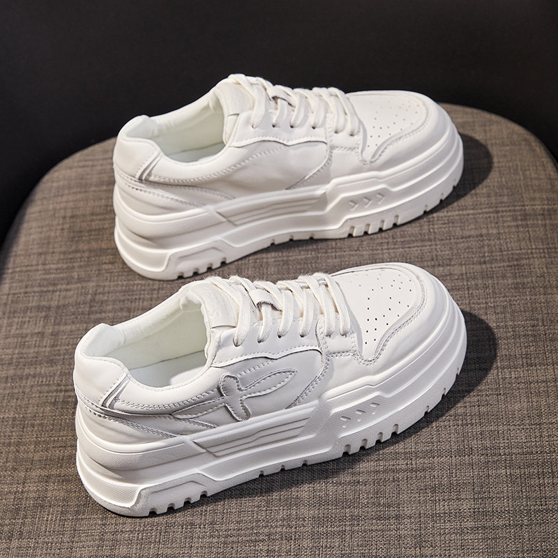 小香风真皮小白鞋女鞋2024春季新款爆款厚底松糕轻便运动休闲板鞋,淘宝优惠券,粉丝福利购,淘宝优惠卷