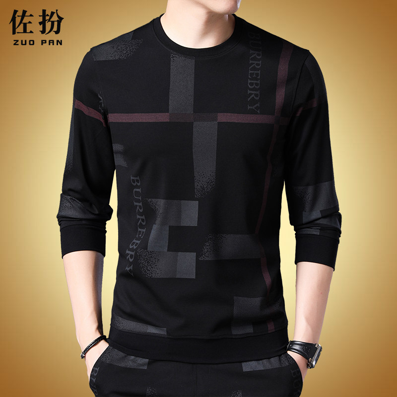 t恤长袖加绒宽松中年男士体恤卫衣 佐扮T恤