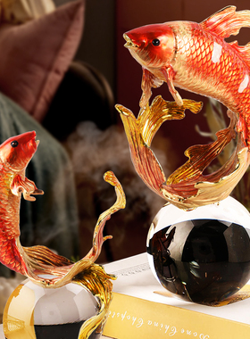 水晶球锦鲤客厅招财摆件高端大气