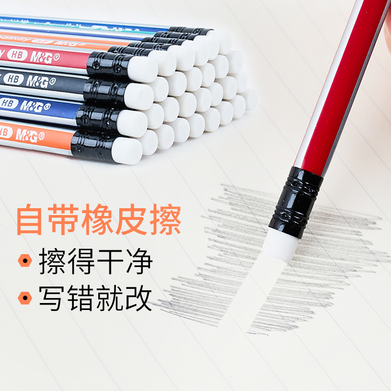 50支桶装晨光铅笔三角杆小学生用2比2b幼儿园hb儿童批发带橡皮的擦头学习文具用品三角形签笔一年级矫正握姿 - 图2